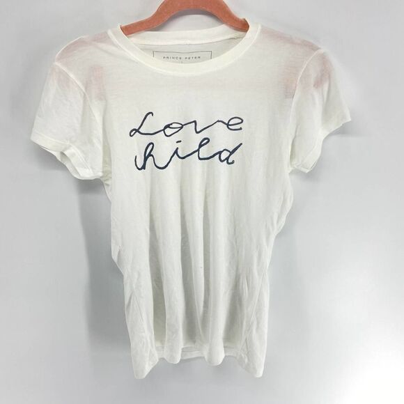 Prince Peter Love Child black embroidery style White crew neck t-shirt womens l - Picture 1 of 5